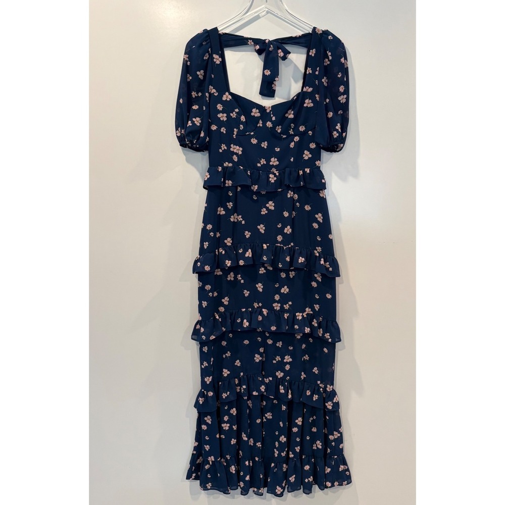 WAYF Cici Bustier Tiered Maxi Dress Navy Floral Womens Size Small - Picture 8 of 11